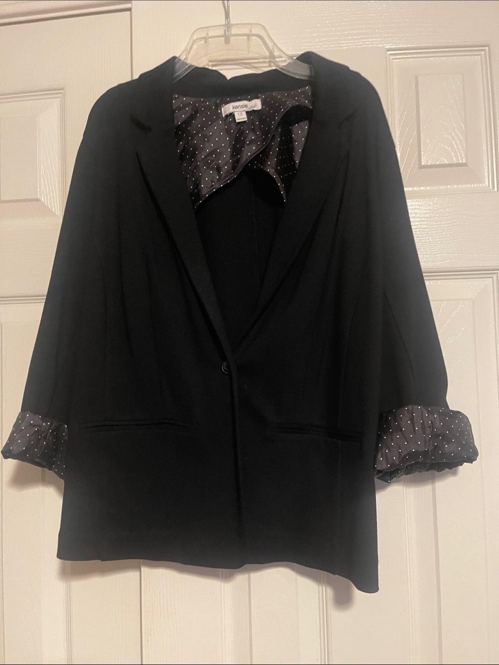 Kensie Black Blazer with Polka Dot Lining